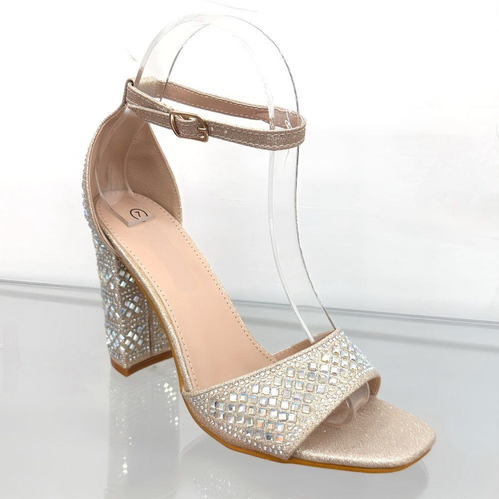 Champagne Rhinestones Open Toe Heels - Picture 4 of 4
